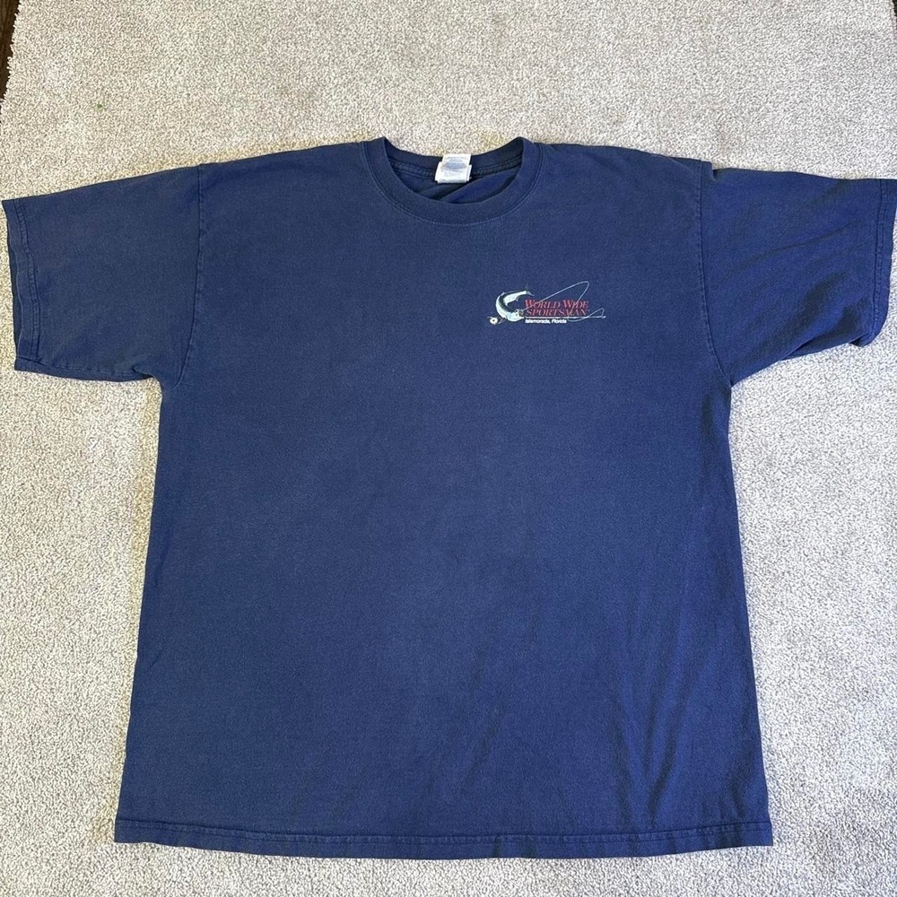 2000s Hot Rods License to Reel Islamorada Florida Navy Blue T-Shirt Large
